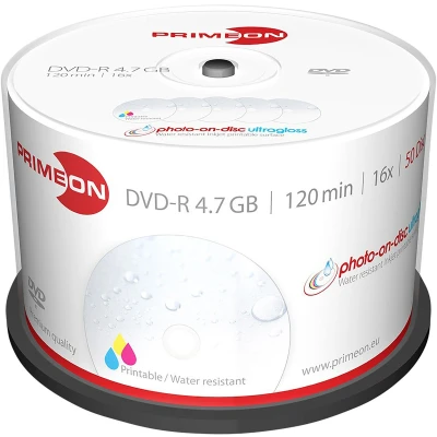 Afbeelding van Primeon 2761207 DVD R disc 4.7 GB 50 stuk(s) Spindel Bedrukbaar, Hoogglans opppervlak, Watervast, Onuitwisbaar