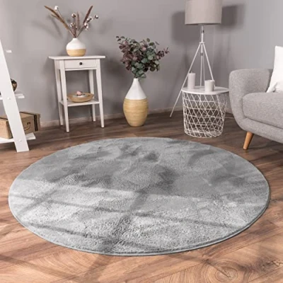 Afbeelding van Paco Home Vloerkleed Woonkamer Imitatiebont Pluche Hoogpolig Shaggy Zacht Wasbaar Verschillende Kleuren 80 cm Rund
