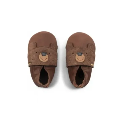 Afbeelding van Bobux Soft Soles Baby Slofjes Leer Papa Bear Toffee Maat 22