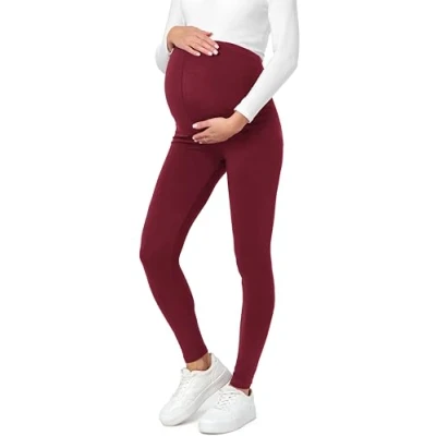 Afbeelding van BE Mammy BE20 161 LE Dames Capri Zwangerschapsleggings 3/4 Lengte met Kant Viscose Elasthan Yogabroek Stretch Wijnrood XXL