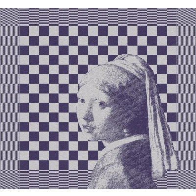Afbeelding van DDDDD theedoek Girl with a Pearl 60x65cm Blauw 6 stuks