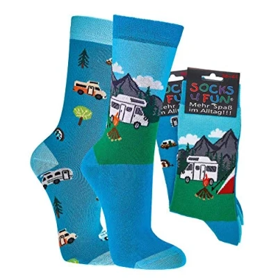 Afbeelding van krautwear 2 paar grappige sokken van katoen voor dames en heren, camping