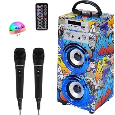 Afbeelding van DYNASONIC draagbare karaoke machine, luidspreker met 2 microfoons, bluetooth luidspreker, USB licht inbegrepen, en SD speler, exclusief design, origineel cadeau (025 16 licht)