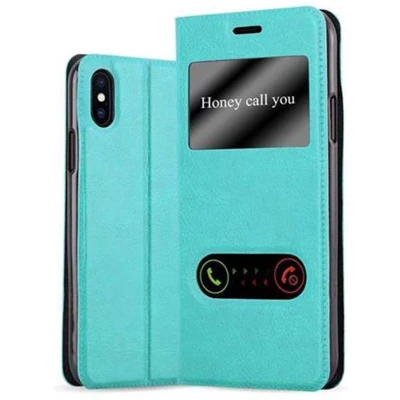 Afbeelding van Cadorabo Hoesje geschikt voor Apple iPhone X / XS in MUNT TURKOOIS Beschermhoes met magnetische sluiting, standfunctie en 2 kijkvensters Book Case Cover Etui