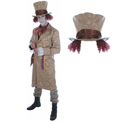 Afbeelding van Fun Shack Gek hoedenmakerskostuum voor heren, gekke hoedenmakerskostuum, volwassenen, hoedenmaker, kostuum Halloween maat L