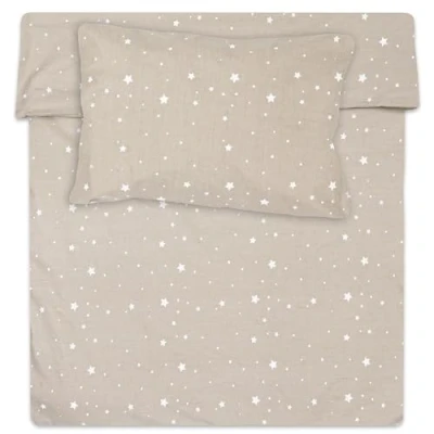 Afbeelding van Dekbedovertrek voor kinderen, 100 x 135 cm, beddengoedset kinderen kussensloop 60 40 van katoen, beige met witte sterren