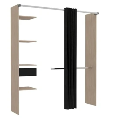 Afbeelding van Kledingkast Botan G 200 cm met gordijn, 4 legplanken,1 lade, 1 kledingroede eik