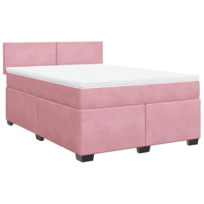 Image de vidaXL Sommier à lattes de lit avec matelas Rose 160x200 cm Velours