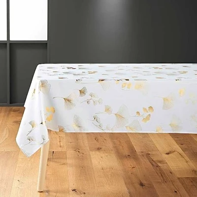 Afbeelding van Tafelkleed rechthoekig BLOOMY, wit, gouden Japanse notenboom