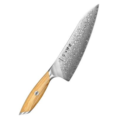 Afbeelding van Hezhen X01 Flagship Series Koksmes Professioneel Damascus staal (73 laags met poederstalen kern van 14Cr14MoVNb) Olijfhout Vlijmscherp damastmes Inclusief mooie geschenkdoos