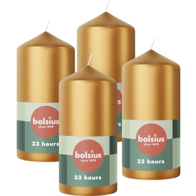 Afbeelding van Bolsius Gladde Stompkaarsen Goud 12cm 4 stuks Metallic