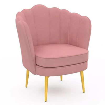 Afbeelding van ADELLA roze fluwelen schelp fauteuil met gouden poten