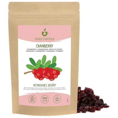 Afbeelding van Gedroogde Veenbessen (1kg), Hele Cranberries, Gezoet met Appelsap, Pluizig, Fruit Snack Klaar om te eten, Veganistisch