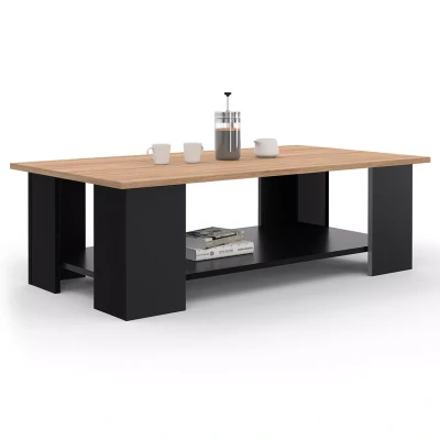 Image de Table basse rectangulaire ELI noir plateau façon hêtre 100 cm