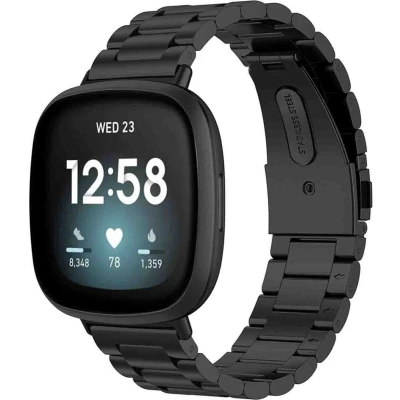 Afbeelding van imoshion Bandje met Horlogeband inkorter Geschikt voor Fitbit Versa 4, 3, Sense 2, Stalen band zonder installatiehulp Zwart