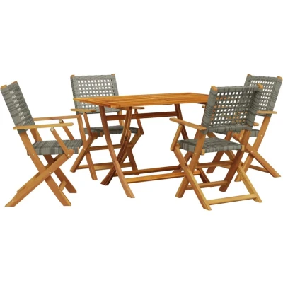 Afbeelding van vidaXL 5 delige Tuinset poly rattan en massief hout grijs
