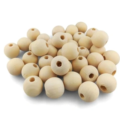 Afbeelding van Netuno Set van 40 houten ballen met gat 20 mm, natuurlijk, rond, groot gat, voor knutselen, decoreren
