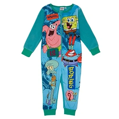 Afbeelding van SPONGEBOB SQUAREPANTS Blauwe overall voor jongens, iconisch karakterkostuum, perfect om te spelen, ontdekken en comfortabele nachten door brengen, gemaakt ultiem comfort, Kleur: blauw