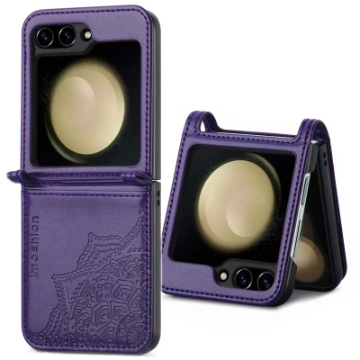 Afbeelding van iMoshion Hoesje Geschikt voor Samsung Galaxy Z flip 5 Met Pasjeshouder Mandala Bookcase versie Paars