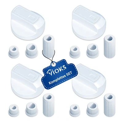 Afbeelding van VIOKS Set van 4 draaiknoppen voor fornuis Wit Diameter 38 mm Met adapters Knoppen en schakelaars oven elektrisch Reserveonderdelen