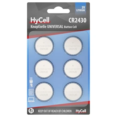 Afbeelding van HyCell CR2430 Lithium knoopcellen, 3 V, 6 stuks, lange levensduur, voor rekenmachine, weegschaal, klok, autosleutels, garage opening, afstandsbediening, licht