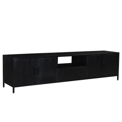 Afbeelding van tv meubel zwart kast industrieel 220 cm