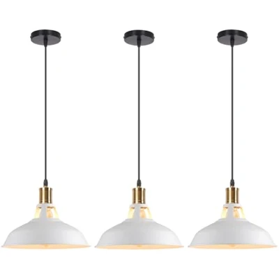 Afbeelding van iDEGU 3 stuks industriële retro kroonluchter hanglamp van metaal, 27 cm, vintage plafondlamp E27, plafondverlichting voor eetkamer, woonkamer, slaapkamer, restaurant, café, bar (wit)