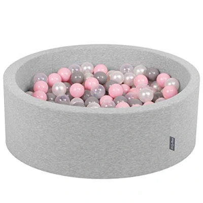 Afbeelding van KiddyMoon Quartel Ecking Ballenbad, 90 x 30 cm, 200 ballen met een diameter van 7 speelbad, made in EU, lichtgrijs: parelgrijs/grijs/transparant/roze
