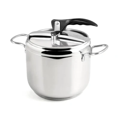 Afbeelding van INOXPRAN Snelkookpan, roestvrij staal, inhoud 7 liter, keukenbereiding, drievoudige bodem voor iedereen, kookplaten maken inductie, snel koken en energiebesparend.