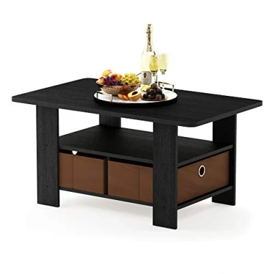 Image de Furinno Andrey Table Basse avec Tiroir à Poubelle, Brun, Bois dense, Americano/Marron Moyen, One Size