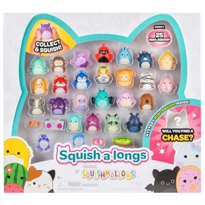 Afbeelding van Squish a longs Squishmallows Set van 25 Mini Serie 2 2,5 cm, 5 accessoires, 1 ring en verzamelgids Chase figuren verzamelen, ruilen spelen
