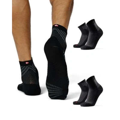 Afbeelding van DANISH ENDURANCE 2 paar antislip sokken met enkelondersteuning, loopsokken, anti blaren, antislip, voor dames en heren, zwart.