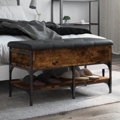Afbeelding van Schoenenbank 82x42x45 cm bewerkt hout gerookt eikenkleurig