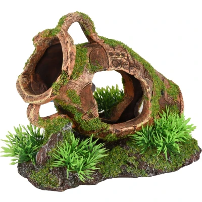 Afbeelding van Aquarium decoratie Moza kruik + plant 16 x 11 13 cm
