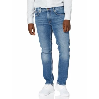 Image de Tommy Hilfiger Jean noir coupe droite pour homme Essentiels de vêtements hommes Jeans Core Denton UK Pantalon style classique fabriqué avec des matériaux durables