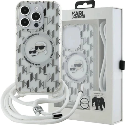 Afbeelding van Karl Lagerfeld IML Crossbody Monogram &amp; Choupette Head MagSafe Hoesje voor iPhone 15 Pro Transparant