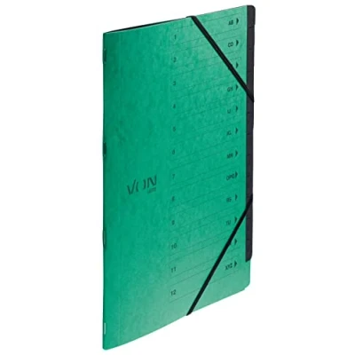 Afbeelding van VON Leitz Set van 5 A4 organizermappen met 12 vakken, karton, projectmap, indexen en elastische bandsluiting, voor school, studie thuis, groen, 30150055