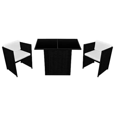 Afbeelding van 3 delige Bistroset met kussens poly rattan zwart