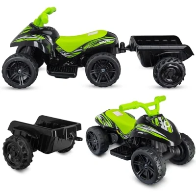 Afbeelding van COIL Elektrische mini quad voor kinderen met aanhanger, quad, 6 V accu oplader, maximale snelheid 3 km/u, groen