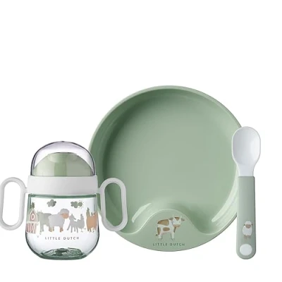 Image de Mepal Ensemble de vaisselle pour bébé 3 pièces Mio Comprend une tasse à bec étanche, et assiette cuillère d&#039;entraînement Va au lave sans BPA Little Farm