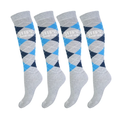 Afbeelding van STAPP Horse Paardrijsokken Ruit 4 pack Grijs / Marine Blauw 39/42