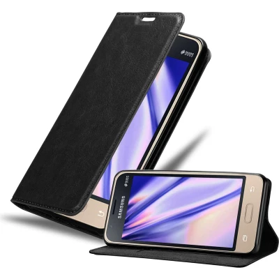 Afbeelding van Cadorabo Hoesje geschikt voor Samsung Galaxy J1 MINI in ZWARTE NACHT Beschermhoes met magnetische sluiting, standfunctie en kaartvakje Book Case Cover Etui