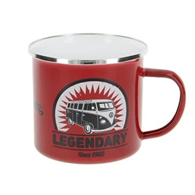 Afbeelding van BRISA VW Collection Volkswagen Grote emaille koffiemok met kleurrijke motieven (500 ml) (vintage logo/rood)