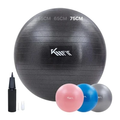Afbeelding van KM Fit Yoga bal 75 cm Fitness inclusief pomp Pilates BPA vrij materiaal Zwangerschapsbal Zwart
