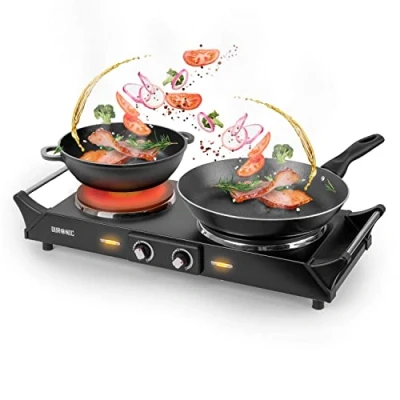 Afbeelding van Duronic HP2 BK Elektrische kookplaat, 1500 W, dubbele gietijzeren 20 en 15 cm, ergonomische handgrepen, instelbare thermostaat, mobiel fornuis alternatief voor een kookplaat