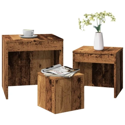 Afbeelding van vidaXL 3 delige Tafeltjesset bewerkt hout oud houtkleurig