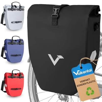 Afbeelding van Valkental Waterdichte bagagedragertas ValkBasic zwart 20L capaciteit Fietstas voor bagagedrager met reflectoren in