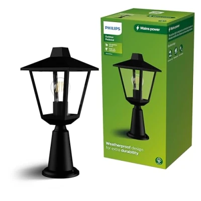 Afbeelding van Philips Kinno Sokkellamp Buitenlamp Zwart E27 fitting Maximaal 25W Weerbestendig; IP44