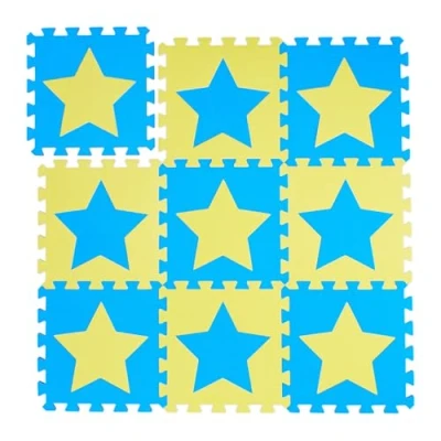 Afbeelding van Relaxdays speelmat foam sterren puzzelmat kinderen speelkleed vloermat eva schuim blauw geel