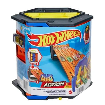Afbeelding van Hot Wheels Action Piste 5 weg transportkoffer, om te verbinden met circuit en tracks, inclusief auto, gesloten verpakking, kinderspeelgoed, HGK41